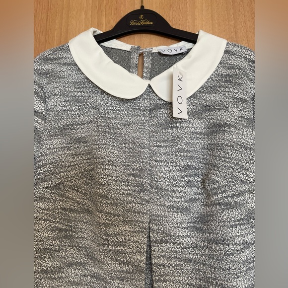 Grey/white off jersey dress with white collar - Picture 3 of 12